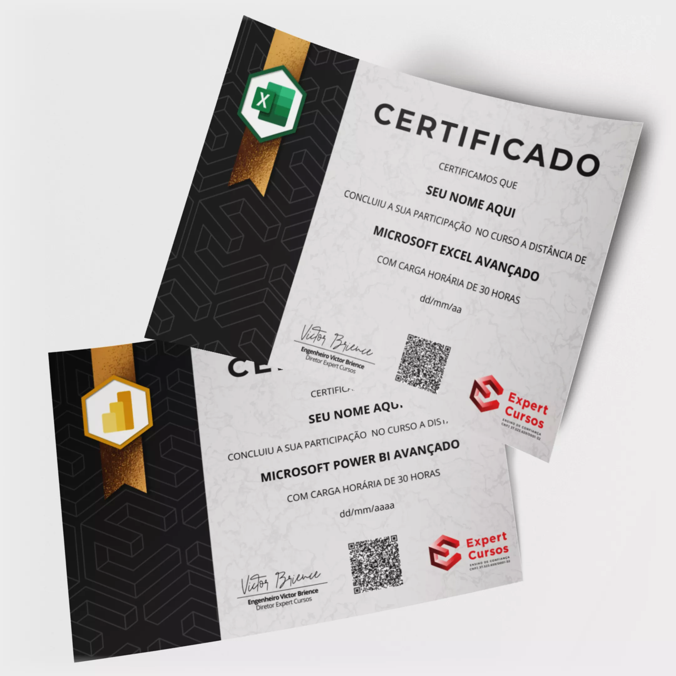 Modelo de certificado digital do curso de Power BI online da Escola Power BI